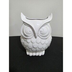 🦉"Whoo" OWL White Ceramic Porcelain Planter Vase DECOR EuC 9x6x4.5”